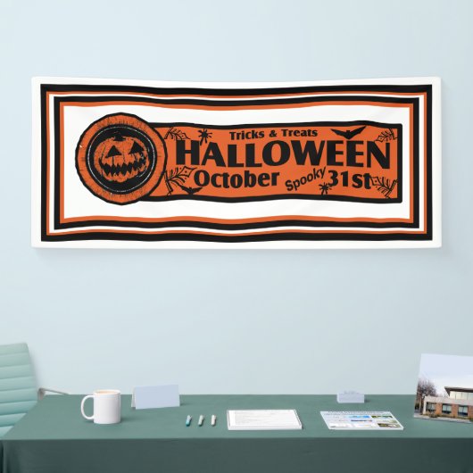 Tricks & Treats Halloween Witte Achtergrond Spandoek (Beurs)