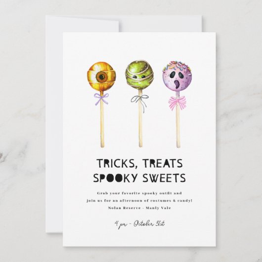 Tricks Treats Spooky Sweets Halloween Nodig Kinder Kaart (Voorkant)