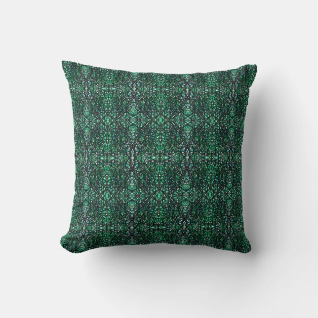 Trickster Groen Zwart Abstract India Inskunst Kussen (Voorkant)
