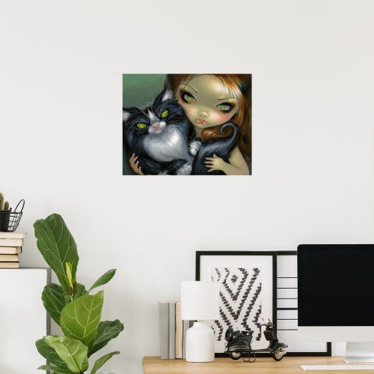 Tricksy Tuxedo Cat ART PRINT big eye cat fairy (Thuiskantoor)