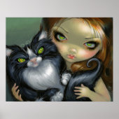 Tricksy Tuxedo Cat ART PRINT big eye cat fairy (Voorkant)