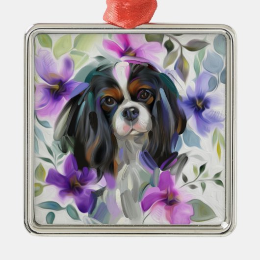 Trico Cavalier kerstversier | paarse Floral Metalen Ornament (Voorkant)