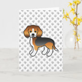 Tricolor Beagle Cute Cartoon Dog Kaart (Gele Bloem)