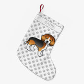 Tricolor Beagle Cute Cartoon Dog & Name Kleine Kerstsok (Voorkant (Hangend))