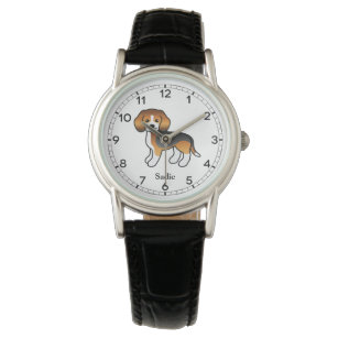 Tricolor Beagle Dog Illustratie & Aangepaste naam Horloge