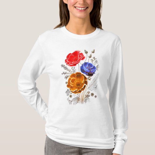 Tricolor Bloemen T-shirt (Voorkant)