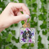 Tricolor cavalier dog art sleutelhanger (Hand)