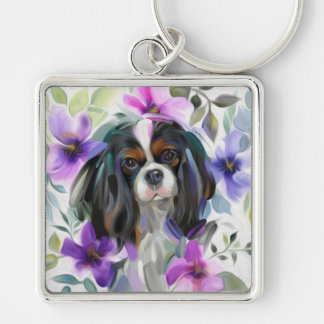 Tricolor cavalier dog art sleutelhanger