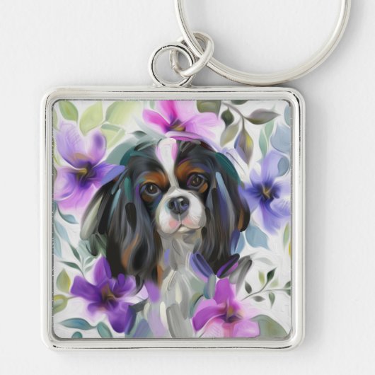 Tricolor cavalier dog art sleutelhanger (Voorkant)
