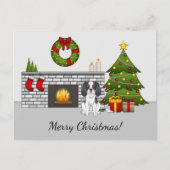 Tricolor Cavalier Dog in een kerstzaal Briefkaart (Voorkant)