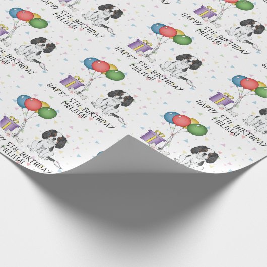 Tricolor Cavalier King Charles Spaniel - Birthday Cadeaupapier (Hoek)