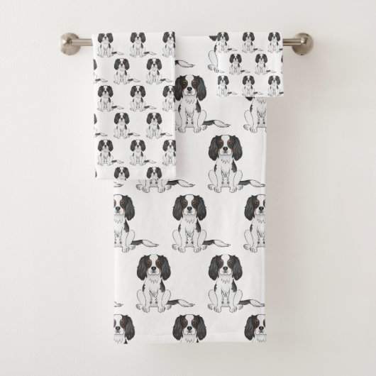 Tricolor Cavalier King Charles Spaniel Dog Pattern Bad Handdoek (Insitu)