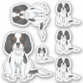 Tricolor Cavalier King Charles Spaniel Hond Zit Sticker (Voorkant)