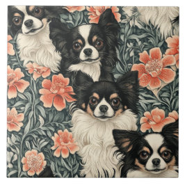 Tricolor Chihuahuas William Morris Style Floral Tegeltje