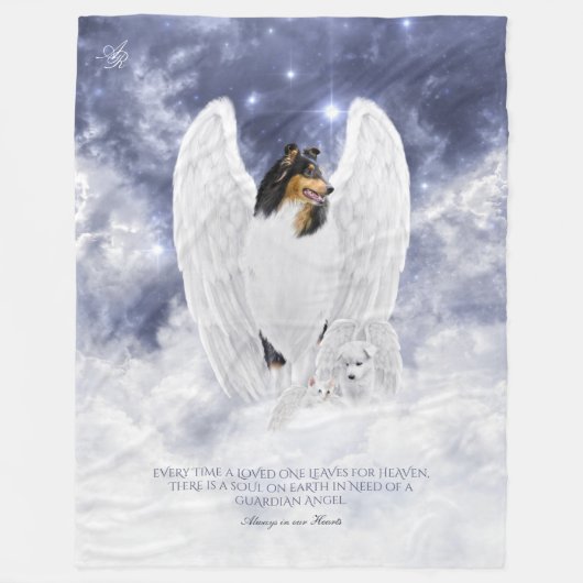 Tricolor Collie Angel & Cherubim, sterrenhemel - Fleece Deken (Voorkant)