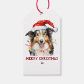 Tricolor Collie-hond Kerstmanhoed Kerstmis Cadeaulabel (Voorkant)