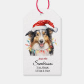 Tricolor Collie-hond Kerstmanhoed Kerstmis Cadeaulabel (Achterkant)