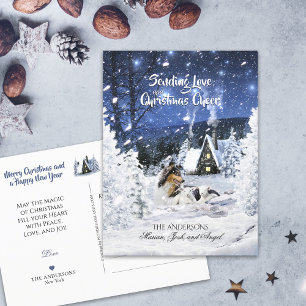 Tricolor Collie & Lambs in Snowy Night - Holiday Briefkaart
