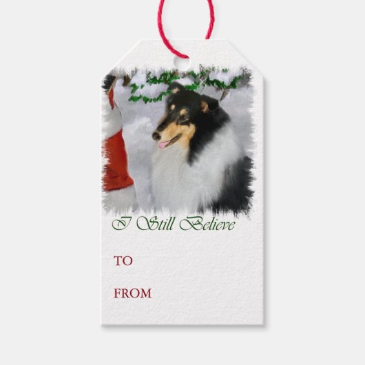 Tricolor Collie ontmoet Kerstmis Cadeaulabel (Voorkant)