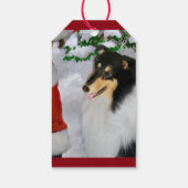 Tricolor Collie ontmoet Kerstmis Cadeaulabel (Achterkant)
