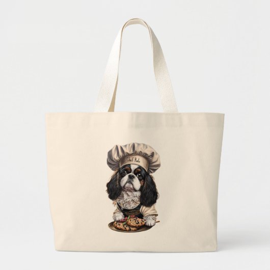 Tricolor Cooking Chef Cavalier Charles Spaniel Grote Tote Bag (Voorkant)