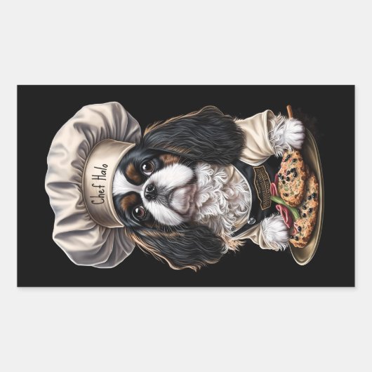 Tricolor Cooking Chef Cavalier Charles Spaniel Rechthoekige Sticker (Voorkant)