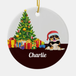 Tricolor Corgi ,kerstboom met naam 2022 Keramisch Ornament