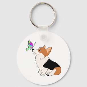 Tricolor Corgi met Butterfly Sleutelhanger