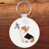 Tricolor Corgi met Butterfly Sleutelhanger (Voorkant)