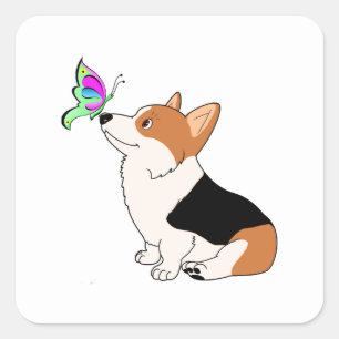 Tricolor Corgi met Butterfly Vierkante Sticker