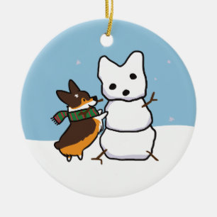 Tricolor Corgi Snowman Ornament   CorgiDingen