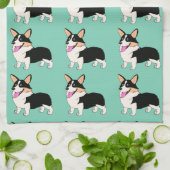 Tricolor Corgis in lichtgroen Theedoek (Gevouwen)