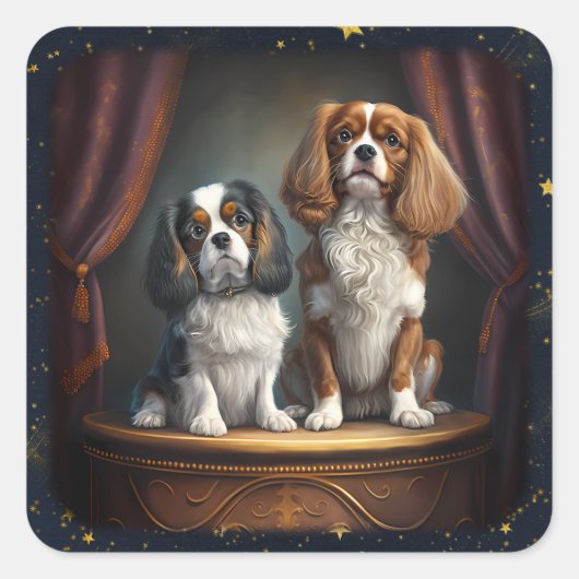 Tricolor en Blenheim Cavalier King Charles Vierkante Sticker (Voorkant)