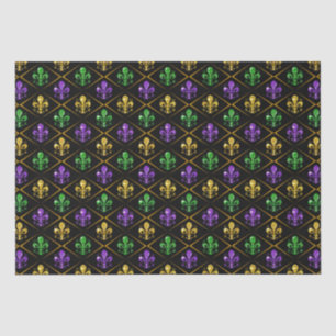 TriColor Fleur de Lis Mardi Gras Harlequin Diamond Tissuepapier