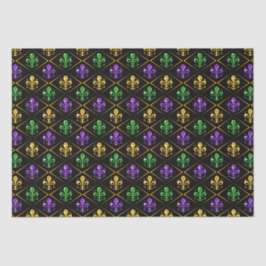TriColor Fleur de Lis Mardi Gras Harlequin Diamond Tissuepapier (Voorkant)