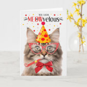 Tricolor Fluffy Tabby Kat MEOWvelous Verjaardag Kaart (Gele Bloem)