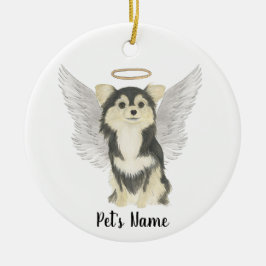 Tricolor Long Haire Chihuahua Sympathie Memorial Keramisch Ornament