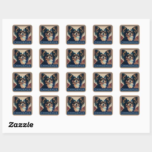 Tricolor Long Hazard Chihuahua Vierkante Sticker (Vel)
