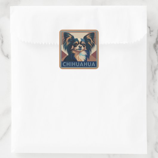 Tricolor Long Hazard Chihuahua Vierkante Sticker (Tas)