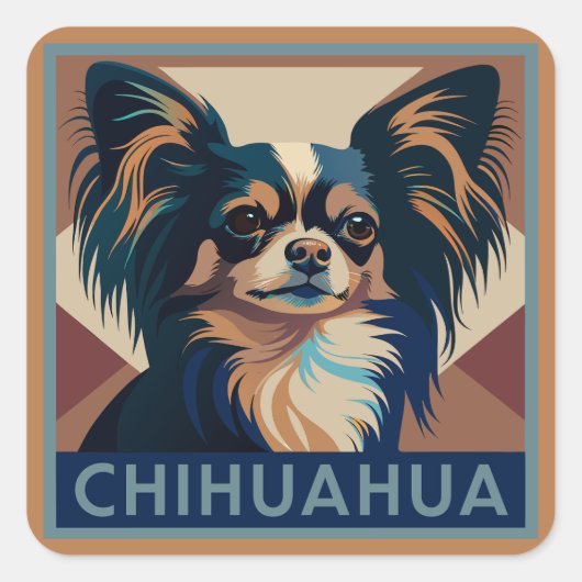 Tricolor Long Hazard Chihuahua Vierkante Sticker (Voorkant)