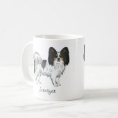 Tricolor Papillon Cute Dog met aangepaste naam Koffiemok (Voorkant links)