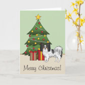 Tricolor Papillon Happy Dog met kerstboom Kaart (Gele Bloem)
