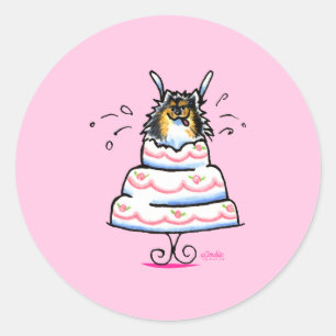 Tricolor Pomeranian Cake Trick Ronde Sticker