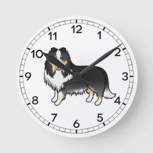 Tricolor Rough Collie Cute Cartoon Dog Ronde Klok