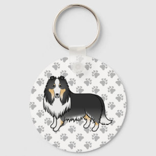 Tricolor Rough Collie Cute Cartoon Dog Sleutelhanger