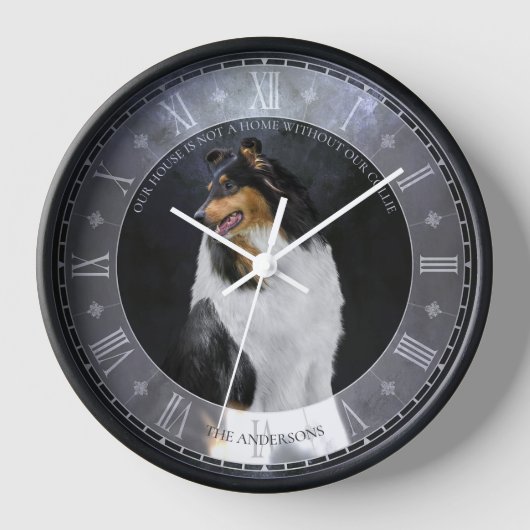 Tricolor Rough Collie Dog on Black, Roman Dial - (Voorkant)
