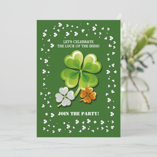 Tricolor Shamrocks St. Patrick's Day Party Kaart (Staand voorkant)