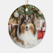 Tricolor Sheltie Christmas Keramisch Ornament (Links)