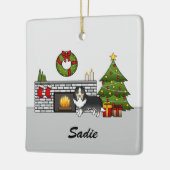 Tricolor Sheltie Dog in een kerstkamer Keramisch Ornament (Links)