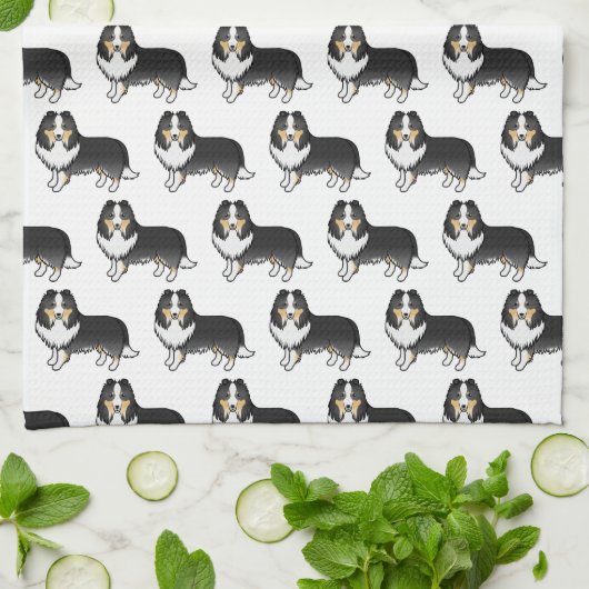 Tricolor Shetland Sheepdog Cartoon Dog Pattern Theedoek (Gevouwen)